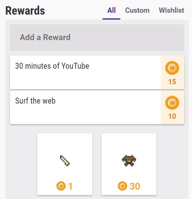 Habitica Rewards UI